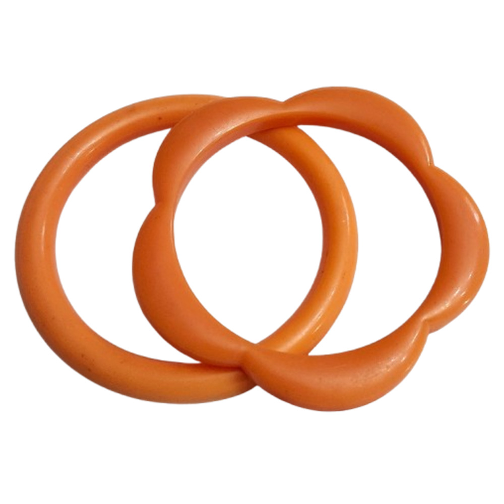 Vtg 1960s Mod Orange Lucite Stacker Bracelets Flower Power